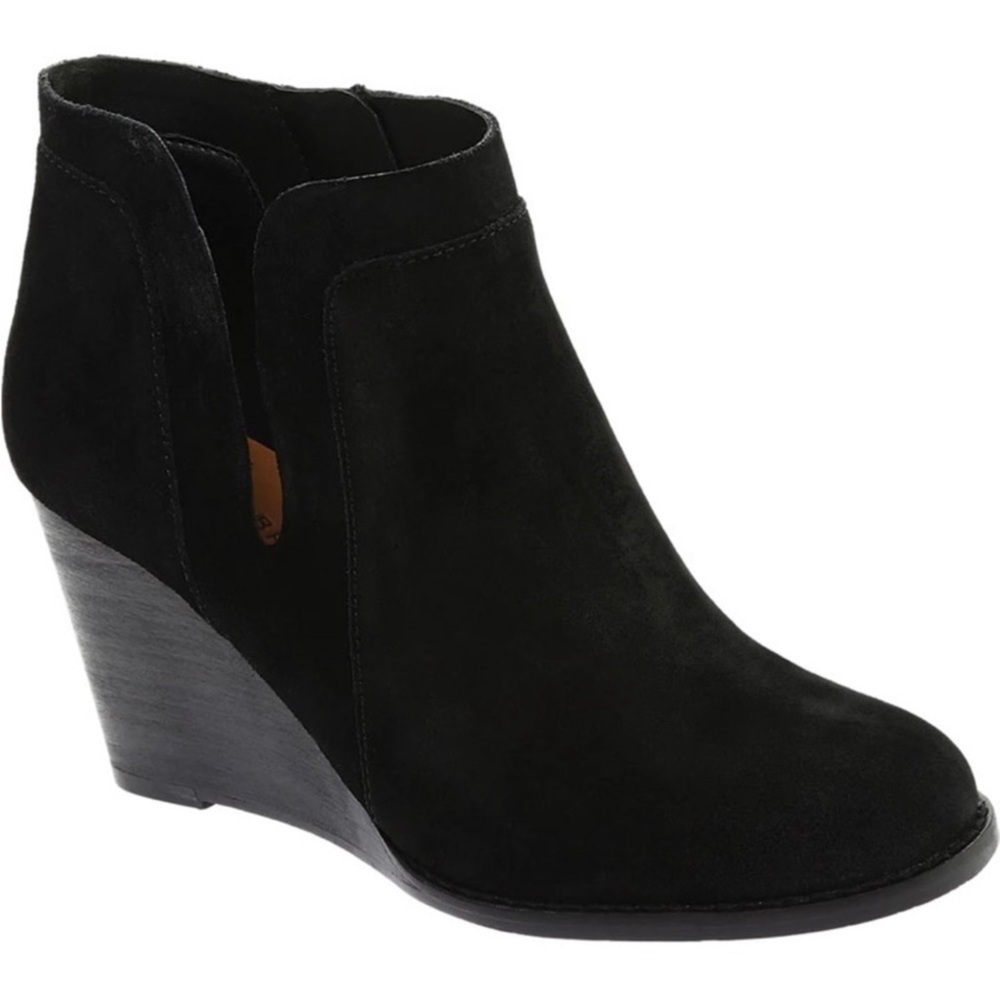 Lucky Brand Black Yabba Wedge Suede Stacked Side Zip Bootie Size 8.5 Women
